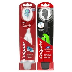 Colgate набор электрических зубных щеток (360 Древесный Уголь мягк., черн.+360 Optic White средн.белая)