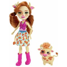 Кукла Enchantimals Кейли Коровка с питомцем, 15 см, FXM77