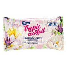 AURA Tropic Cocktail Антибактериальные влажные салфетки 15 шт, в ассортименте (20 уп в наборе)