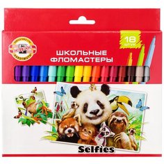 Набор фломастеров школьных SELFIES, 18 цветов, картонная коробка