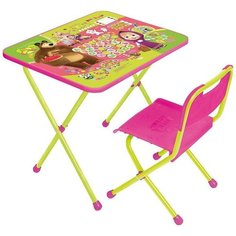 Комплект Nika стол + стул Маша и Медведь. Азбука 1 (КП/1) 60x45 см Азбука 1/розовый/зеленый