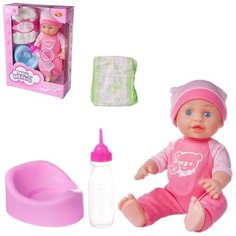 Кукла ABtoys Пупс "Мой малыш" (темно-розовый комбинезон), 35см, в наборе с аксессуарами, со звуковым
