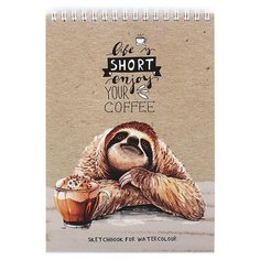 Скетчбук для акварели А5, 20л, спираль, 200гр, ЛЕНИВЕЦ И КОФЕ 20-6020 2 шт. Проф Пресс