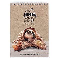 Скетчбук для акварели А5, 20л, спираль, 200гр, ЛЕНИВЕЦ И КОФЕ 20-6020 2 шт. Проф Пресс