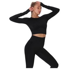 Спортивный костюм для йоги и фитнеса (тайтсы, рашгард) черный Noname