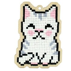 Алмазная мозаика на дереве Подвеска «Полосатый кот», 7x9,8 см, Гранни Wood