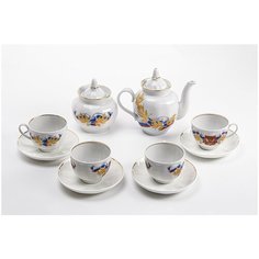 Сервиз чайный на 4 персоны (10 предметов) с изображением герба Российской Федерации, фарфор, деколь, Дулевский фарфоровый завод, Россия, 1991-2012 гг.