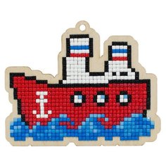 Алмазная мозаика на дереве Подвеска «Пароход», 10,4x8,4 см, Гранни Wood