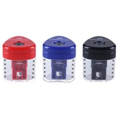 Точилка ручная пластиковая Faber-Castell Grip Auto Mini (1 отверстия, с контейнером, со шторкой) красный/синий/черный (183401)