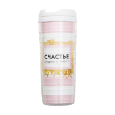 Термокружка Komandor Счастье рядом с тобой, 0.35 л белый/розовый