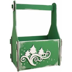 Подарочная упаковка ящик с вензелями и ёлками, канышевы ПУ561-02-1203 зелёный,белый