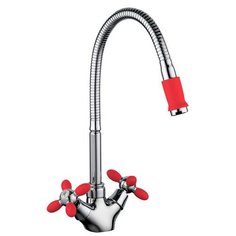 FRUD R43127-10, Смеситель для кухонной мойки (цвет: красный/хром; гибкий излив; керамическая кран-букса)