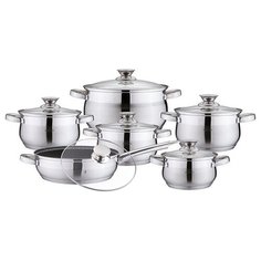 BOHMANN BH 0522, Набор посуды из нержавеющей стали 12 предметов (кастрюли с крышкой 1,9 л; 2,6 л; 2,6 л; 3,6 л; 6,1 л; сковорода с антипригарным мраморным покрытием)