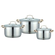 BOHMANN BH 1906 G, Набор посуды 6 предметов (3,9л; 5л; 6,6л; стеклянные крышки)