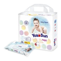 YokoSun трусики XXL (15-23 кг) 28 шт. + салфетки влажные детские 18 шт.