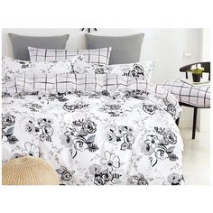 Постельное белье евростандарт Cleo Satin de Luxe 665-SK, сатин, 4 наволочки: 50 х 70 и 70 х 70 см, белый/черный
