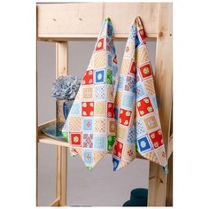 Набор кухонных полотенец "Мари Санна" рогожка 2 штуки, Мозаика голубой; Размер: 73х45 Набор из 2 штук Ночь Нежна