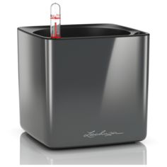 Кашпо (пластик) Lechuza Cube Glossy Complete (charcoal highgloss), 14x14xH14см