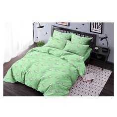 Детское постельное белье "Ночь Нежна" из бязи; Маленькая кошечка зеленая; размер Ясли