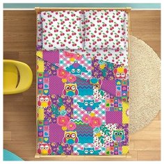 Постельное белье "ДайПоспать" перкаль; Цветные совушки; размер 1.5 Традиция