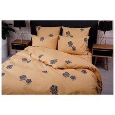 Постельное белье "Ночь нежна" из бязи; Розочки золотой; размер 1.5 наволочки 70 х 70