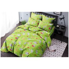 Детское постельное белье "Ночь Нежна" из бязи; Мурзик зеленое; размер 1.5 наволочки 70х70