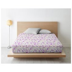 Простыня на резинке из поплина "Ночь Нежна"; Акварельный цветок (персик); размер 140 х 200