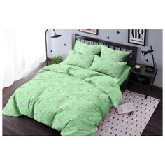 Детское постельное белье "Ночь Нежна" из бязи; Маленькая кошечка зеленая; размер 1.5 наволочки 70х70