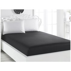 Простынь сатин "KARNA" на резинке LOFT 90x200 см - Черная
