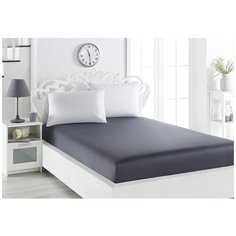 Простынь сатин "KARNA" на резинке LOFT 160х200 см - Темно-серая