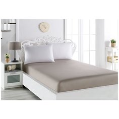 Простынь сатин "KARNA" на резинке LOFT 160х200 см - Капучино