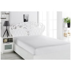 Простынь сатин "KARNA" на резинке LOFT 160х200 см - Белая