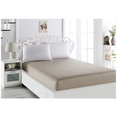 Простынь сатин "KARNA" на резинке LOFT 160х200 см - Кофейная