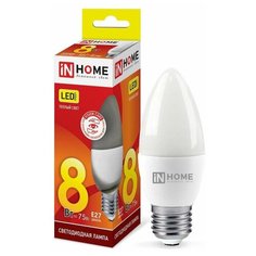Светодиодные лампы IN HOME Лампа светодиодная LED-СВЕЧА-VC 8Вт 230В E27 3000К 720лм IN HOME 4690612020440