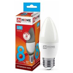 Светодиодные лампы IN HOME Лампа светодиодная LED-СВЕЧА-VC 8Вт 230В E27 4000К 720лм IN HOME 4690612020457