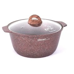 Кукмара жга51а Granit ultra (Red), Кастрюля-жаровня 5,0 л из алюминия с антипригарным покрытием (стеклянная крышка) Kukmara