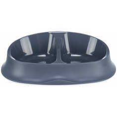 Миска двойная, пластик/резиновая кромка, 2 х 0.25 л/10 х 12 см/27 х 7 х 18 см, синий, Trixie (миска для животных, 24966)