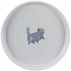 Миска для кошек плоская и широкая, керамика, 0.6 л/ 23 см, серый, Trixie (миска для животных, 24802)