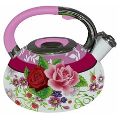 Чайник со свистком 3л Peterhof PH-15610 розовый-красный