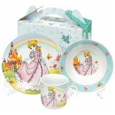 Столовый сервиз Daniks Принцесса, 1 персона, 3 предм., розовый/голубой