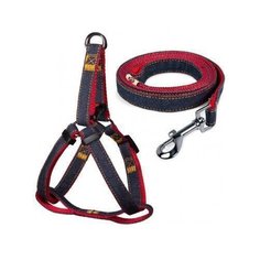 Комплект шлейка и поводок, джинсовый, красный, 20*450-600мм; 20*1200мм, triol /50/