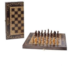 Шахматы Объедовская фабрика игрушки походные деревянные, с венге доской, рисунок золото "Орнамент"
