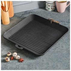 Сковорода чугунная литая, 350 х 350 х 40, квадрат гриль 5202477 Maysternya