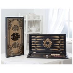 Нарды большие черные, рисунок золото Объедовская фабрика игрушки "Китайский орнамент" 151-17