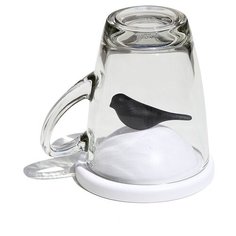 Чашка с крышкой Qualy Sparrow, белая с черным