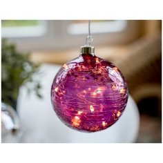 Светящийся шар ДЖИЛЬЯ, стекло, прозрачный пурпурный, 10 микро LED-огней, 12 см, батарейки, таймер, Boltze
