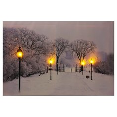 Светодиодное оптоволоконное настенное панно романтика зимнего вечера - аллея, 60х40 см, батарейки, Kaemingk