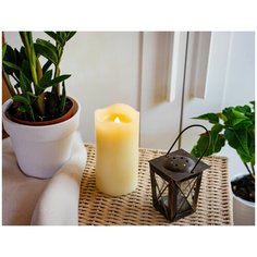 Восковая свеча-проектор ЛАЗЕРНЫЕ ЧУДЕСА, кремовая, 2 красных LED-огня, 4 варианта узоров проекции, 15 см, таймер, Kaemingk