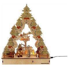 Светильник декоративный ёлочная страна с LED-огнями, 33х7.5х37 см, Светильник декоративный ёлочная страна с LED-огнями, батарейки/адаптер, Sigro