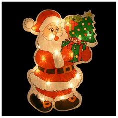 Гирлянда-панно Snowmen "Дед Мороз с елкой", электрическая, 30 лампочек, белый провод, 46х35 см (Е91046)